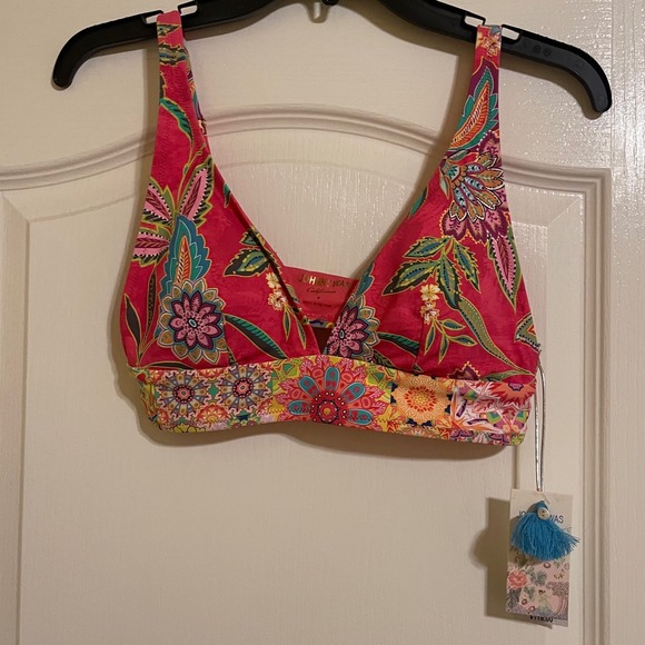 NWT John Was Floral Print Bikini Top Swimsuit Flamingo Beach Vacation Medium - Picture 3 of 7